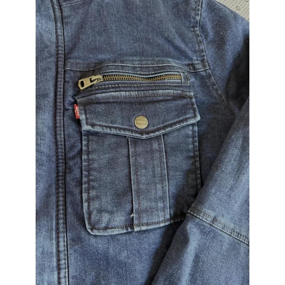 Levi's Jacket Mens Medium Blue Denim Quilted Lined Zip Snap Front Stand Collar